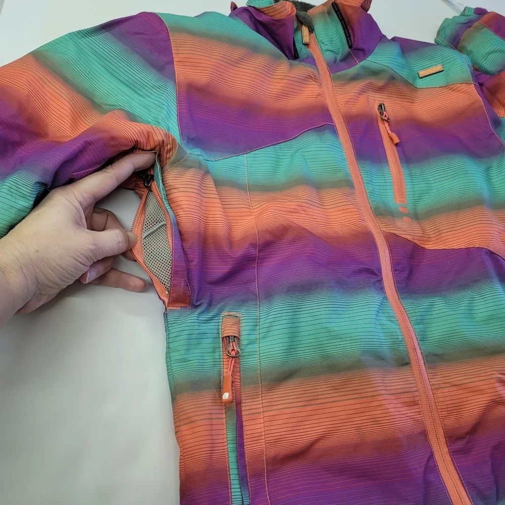 Liquid Venture Ski Snowboard Jacket Kids M‎ Rainbow Stripe Waterproof Breathable
